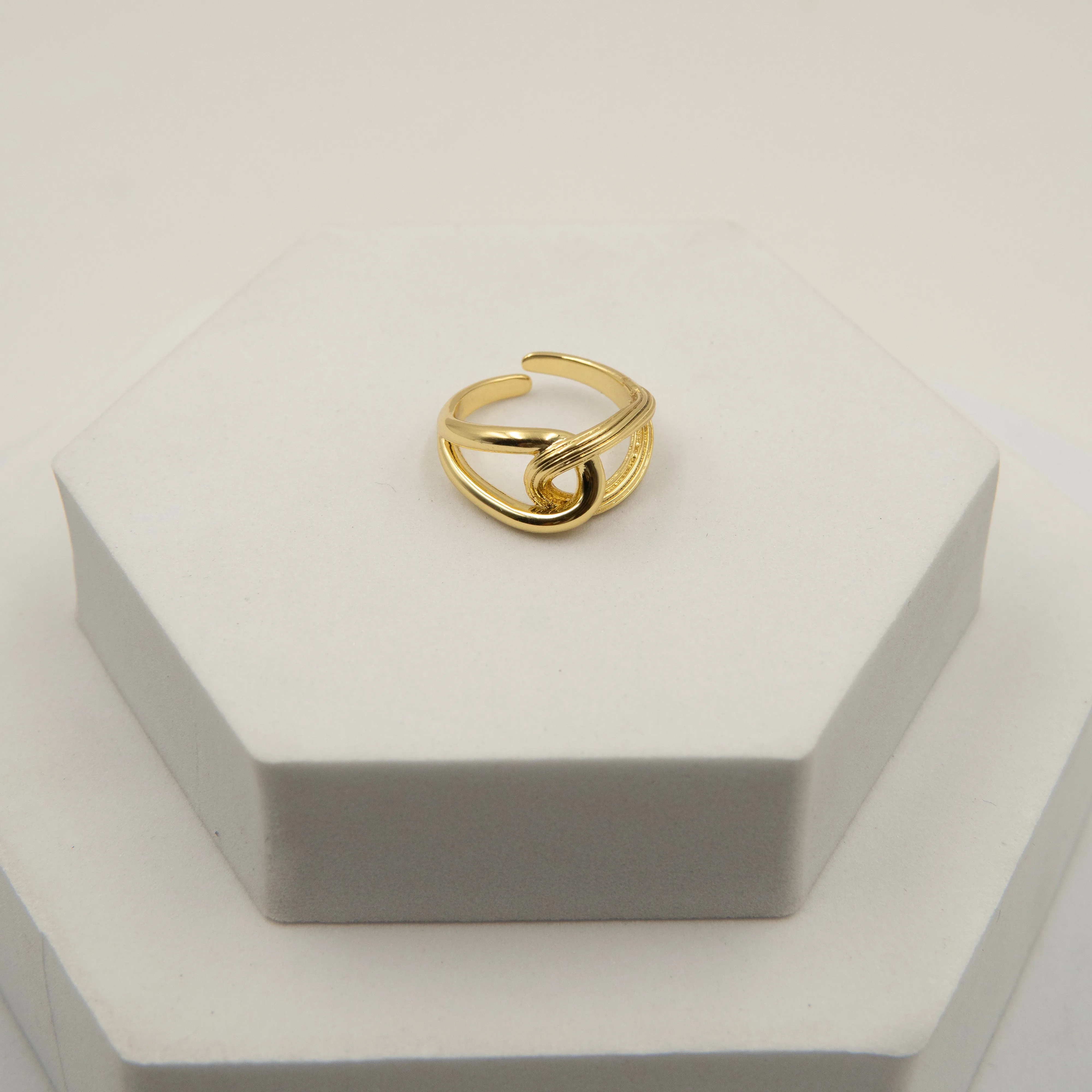 Tie Interlocked Adjustable Ring Gold Plated