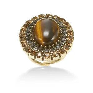 TIGER'S EYE STONE BLACK AND PEACH CRYSTAL  RINGS #301MT5401 (5C5/9C4)