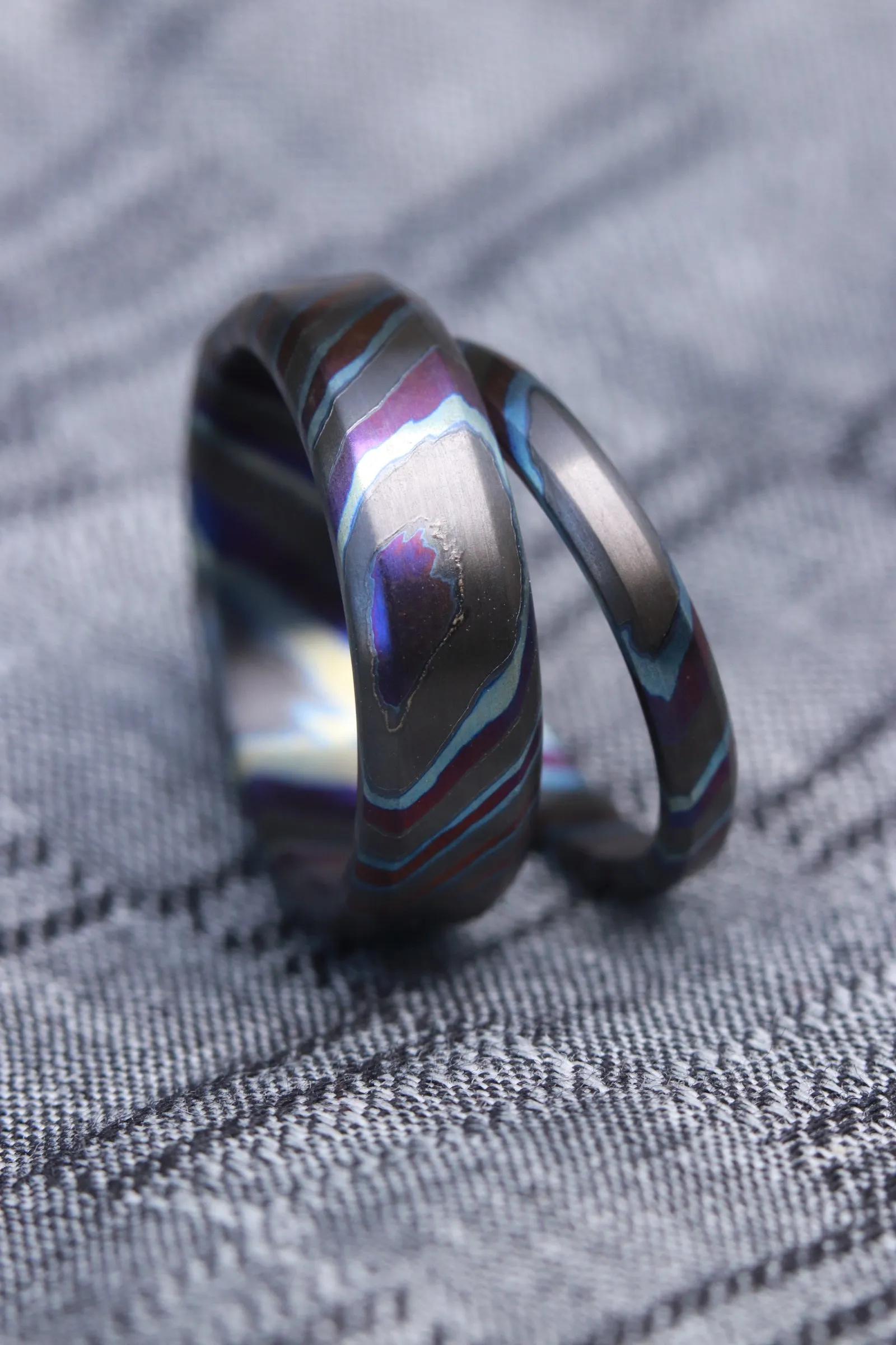 Timascus zrti set 2 rings 3mm-9mm wide timascus ring, mokuti ring  black timascus ring