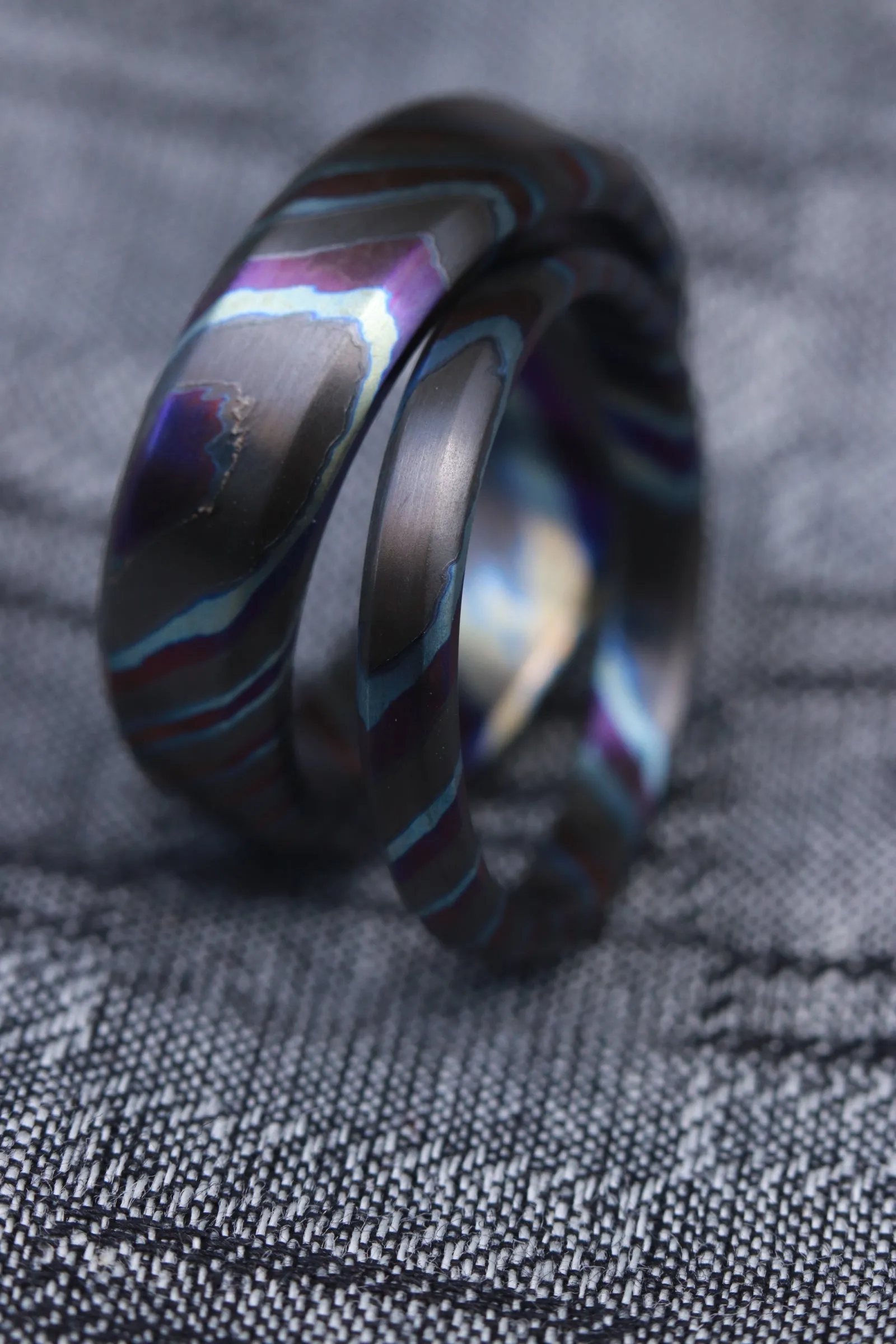 Timascus zrti set 2 rings 3mm-9mm wide timascus ring, mokuti ring  black timascus ring