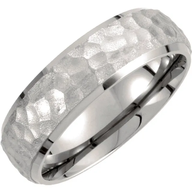 Titanium 7mm Hammered Finish Beveled Edge Band Size 9