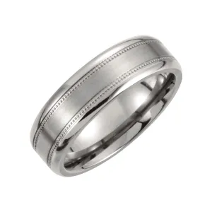 Titanium 7mm Satin Finish Center & Polished Milgrain Band Size 7.5