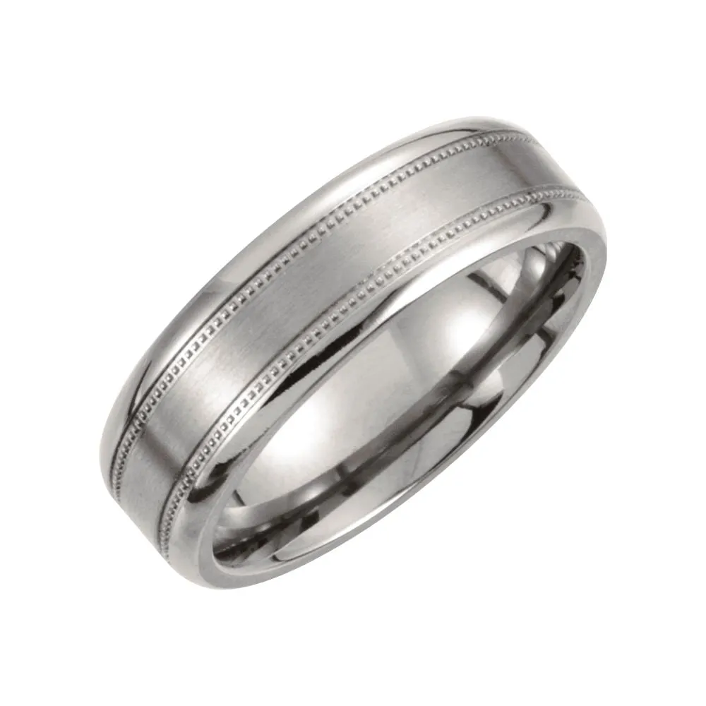 Titanium 7mm Satin Finish Center & Polished Milgrain Band Size 7.5
