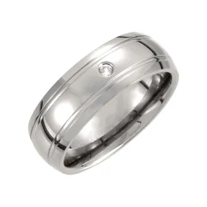 Titanium 8mm .05 CTW Diamond Ridged Band Size 9