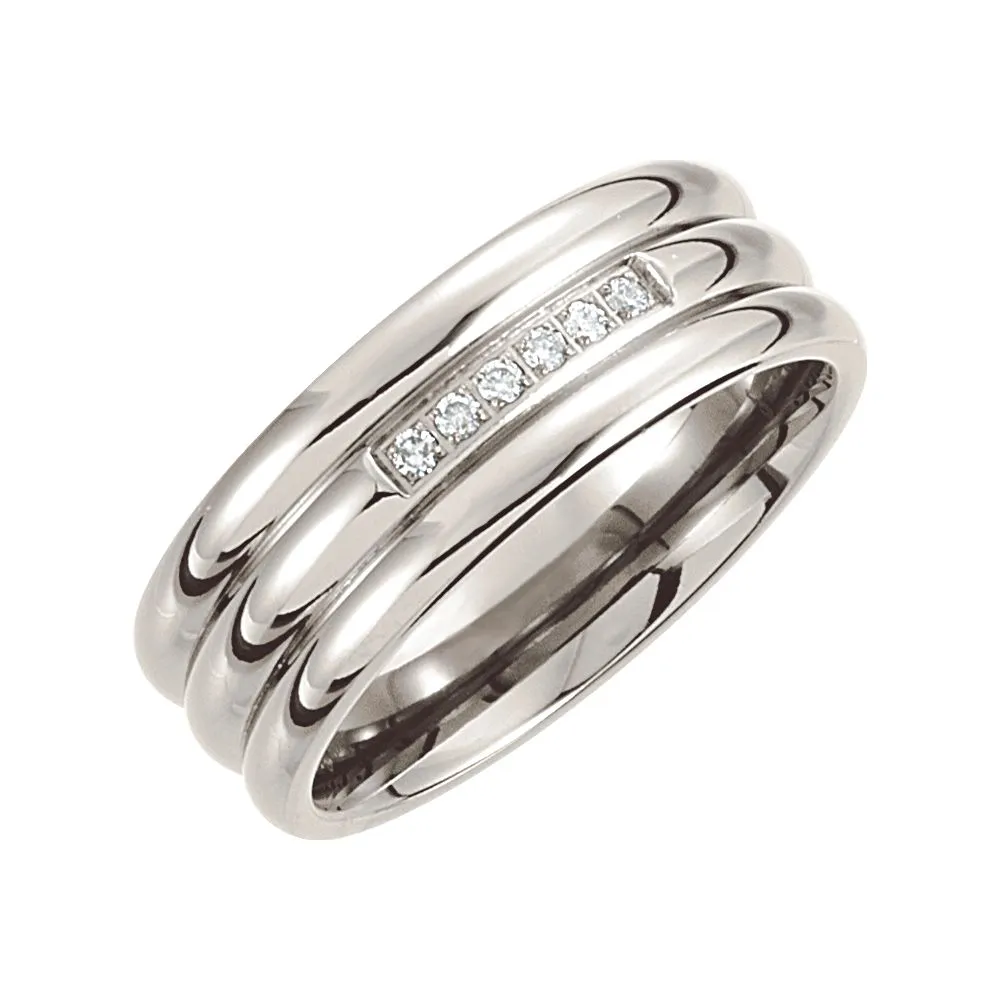 Titanium 8mm Diamond Grooved Band Size 10