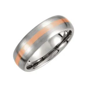 Titanium & 14K Rose Inlay 7mm Satin Finish Band Size 10