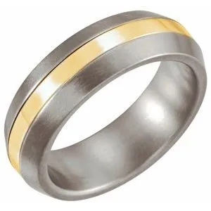 Titanium & 14K Yellow Inlay 6 mm Satin Finished Band Size 10
