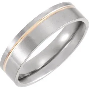Titanium & 18K Rose Gold PVD 6 mm Grooved Band Size 8