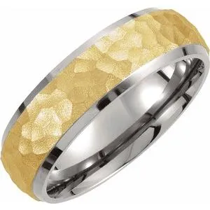 Titanium & Gold Immerse Plated 7 mm Hammered Finish Beveled-Edge Band Size 12.5