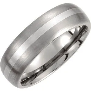 Titanium & Sterling Silver Inlay 7 mm Satin Finish Domed Band Size 12.5
