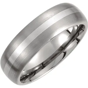 Titanium & Sterling Silver Inlay 7mm Satin Finish Domed Band Size 11.5