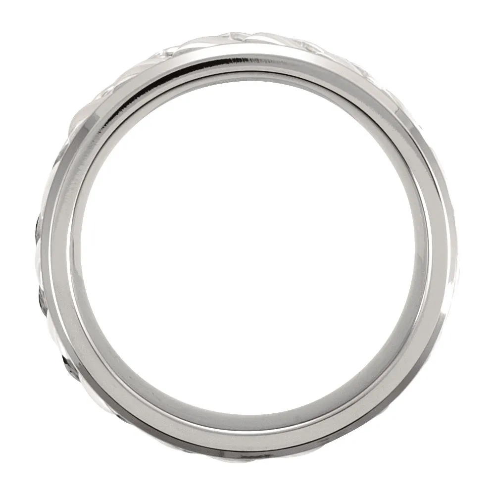 Titanium & Sterling Silver Inlay 7mm Woven Band Size 9.5