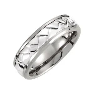 Titanium & Sterling Silver Inlay 7mm Woven Band Size 9.5