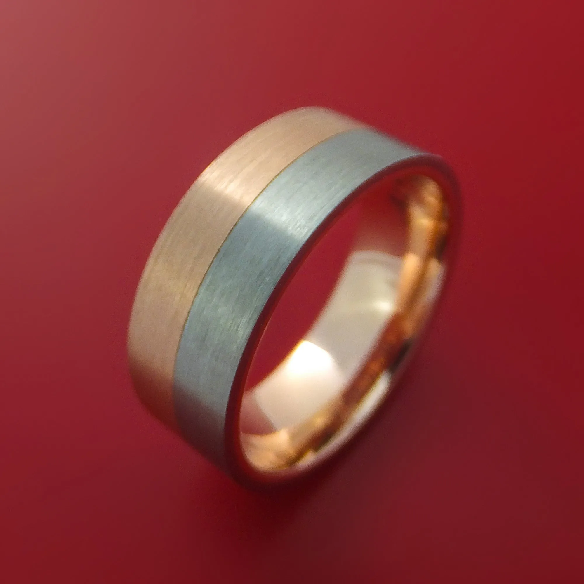 Titanium and Gold Ring Style with Solid 14k Rose Gold Inner Sleeve Wedding Band Custom made to Any Size