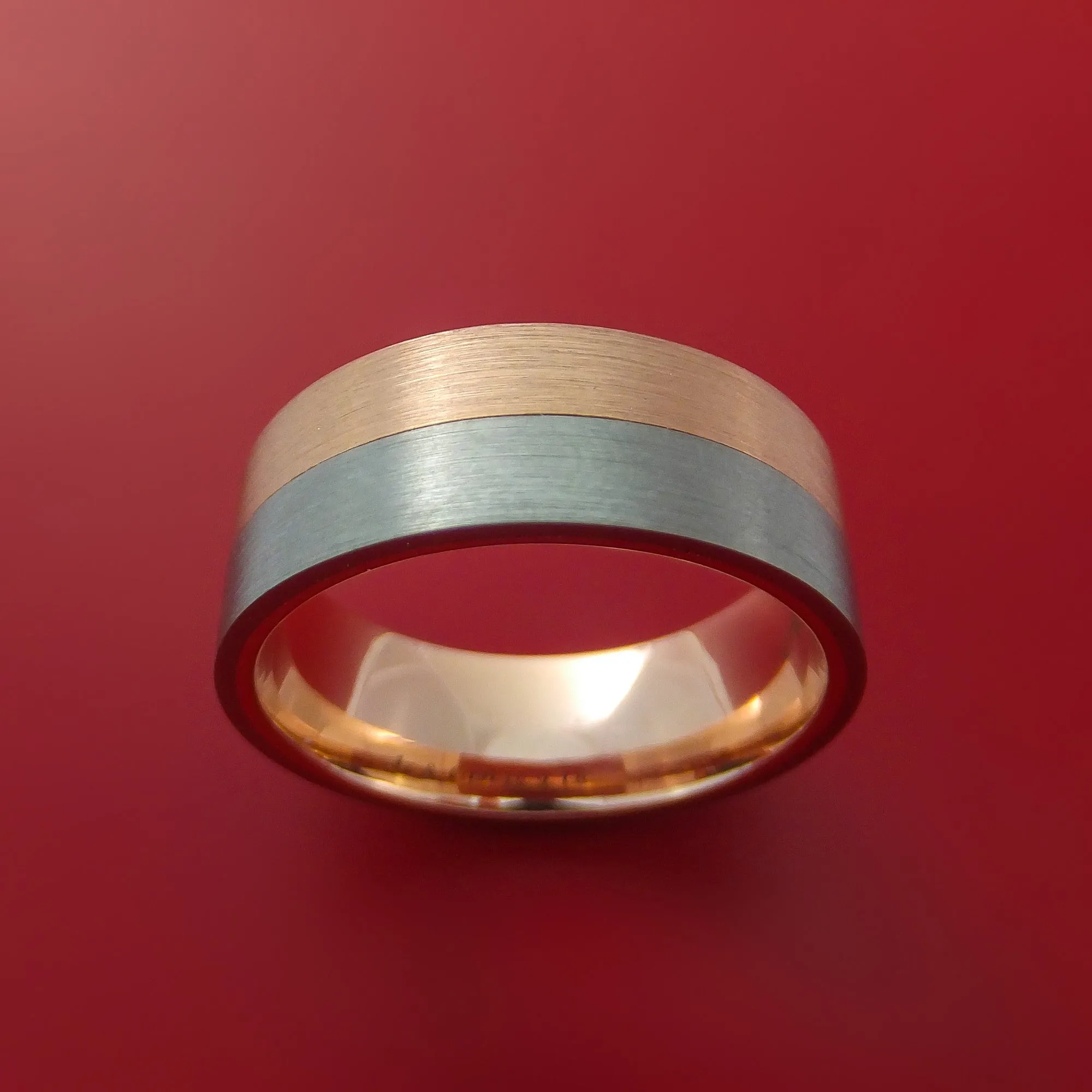 Titanium and Gold Ring Style with Solid 14k Rose Gold Inner Sleeve Wedding Band Custom made to Any Size