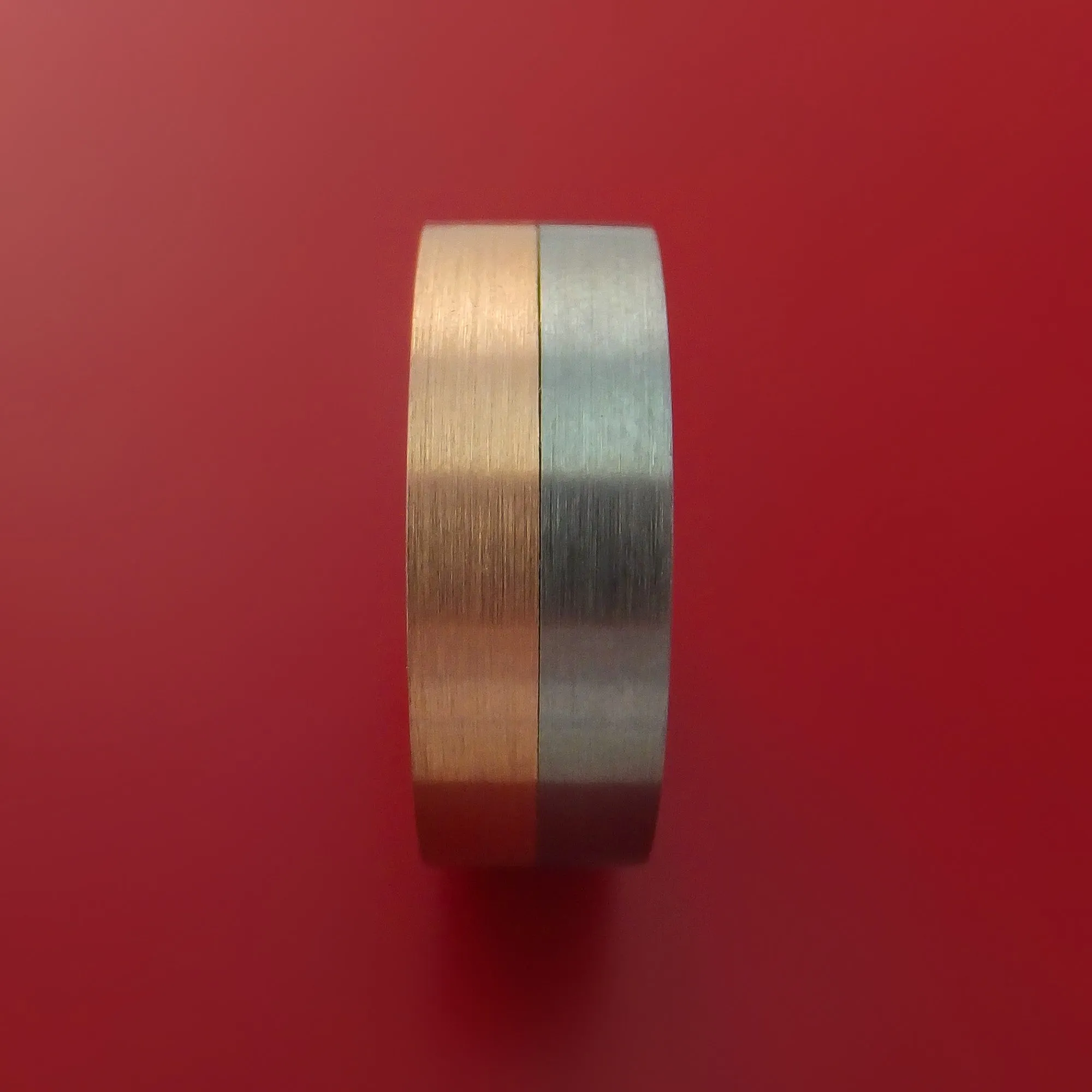 Titanium and Gold Ring Style with Solid 14k Rose Gold Inner Sleeve Wedding Band Custom made to Any Size