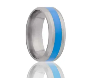 Titanium Beveled Edge Light Blue Inlay Ring