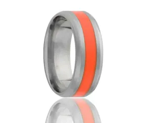 Titanium Beveled Edge Orange Inlay Ring