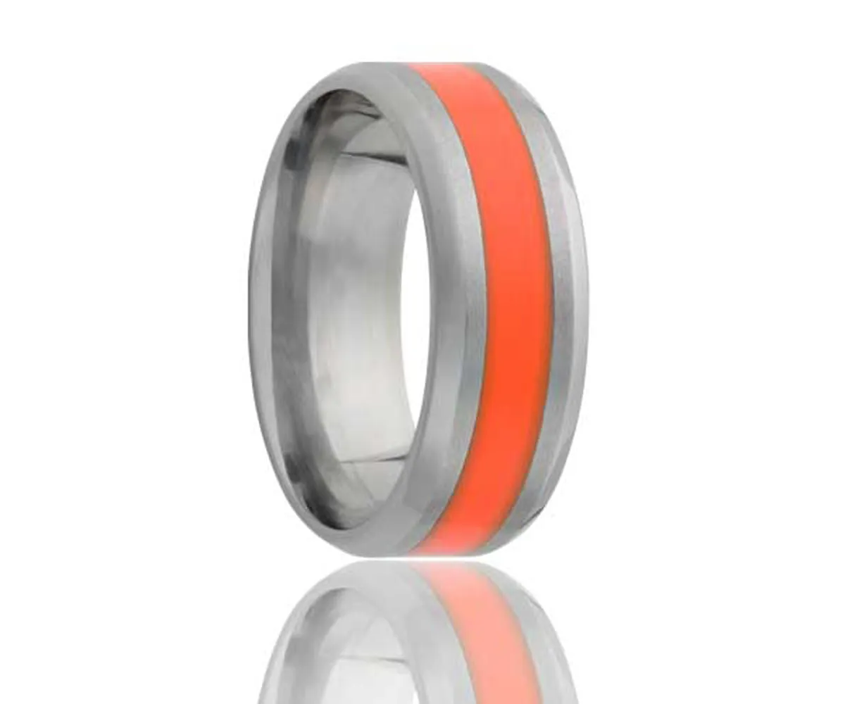 Titanium Beveled Edge Orange Inlay Ring