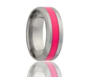 Titanium Beveled Edge Pink Inlay Ring
