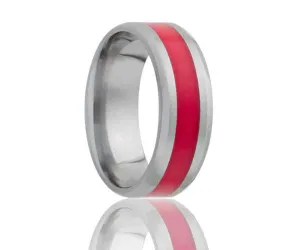 Titanium Beveled Edge Red Inlay Ring