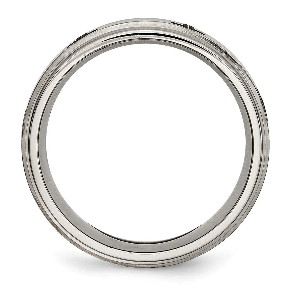 Titanium Brushed & Polished Cross Laser Design 8mm Ridged Edge Band