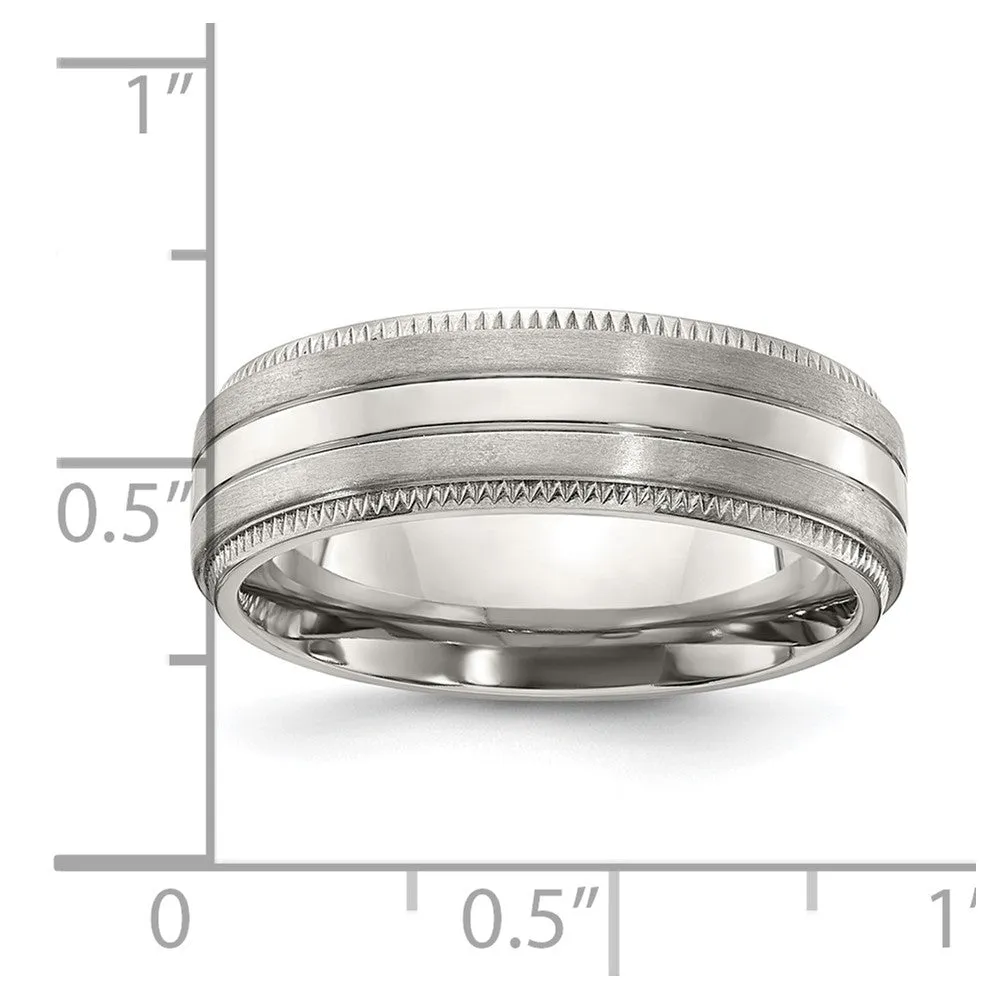 Titanium Brushed and Polished Textured Edge 7mm Band