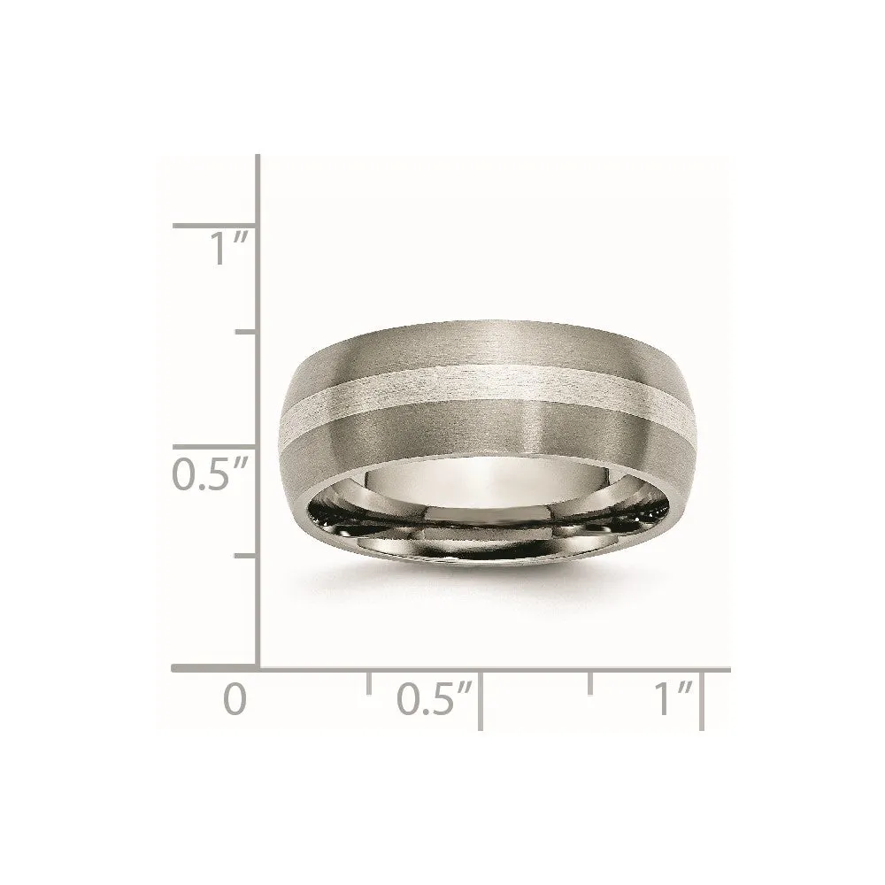 Titanium Brushed w/Sterling Silver Inlay 8mm Band
