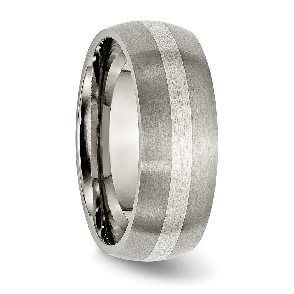 Titanium Brushed w/Sterling Silver Inlay 8mm Band