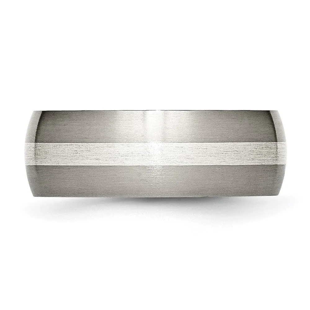 Titanium Brushed w/Sterling Silver Inlay 8mm Band