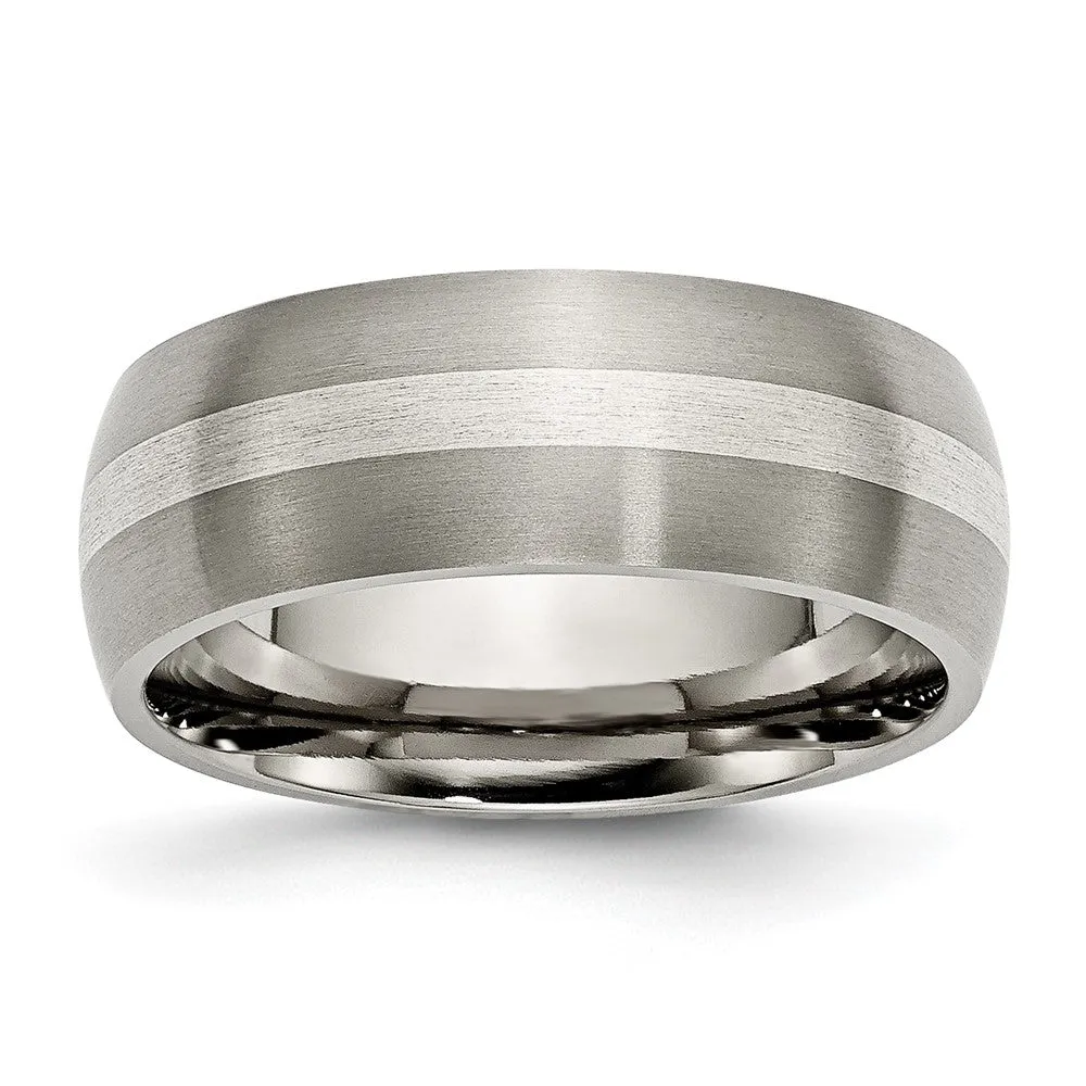 Titanium Brushed w/Sterling Silver Inlay 8mm Band