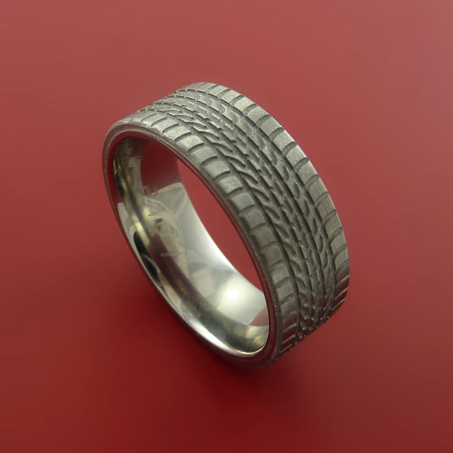Titanium Carved Tread Design Ring Bold Unique Band Custom Made to Any Sizing 4-22