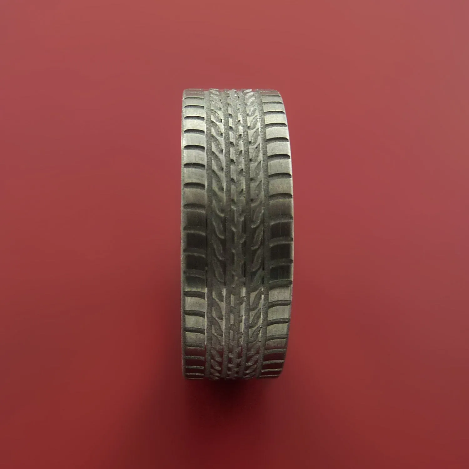 Titanium Carved Tread Design Ring Bold Unique Band Custom Made to Any Sizing 4-22