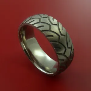 Titanium Carved Tread Design Ring Bold Unique Band Custom Made to Any Sizing 4-22