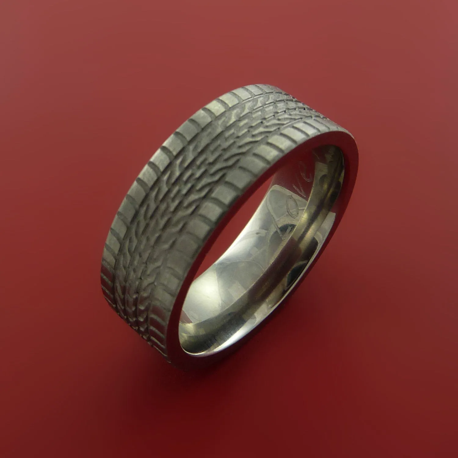 Titanium Carved Tread Design Ring Bold Unique Band Custom Made to Any Sizing 4-22