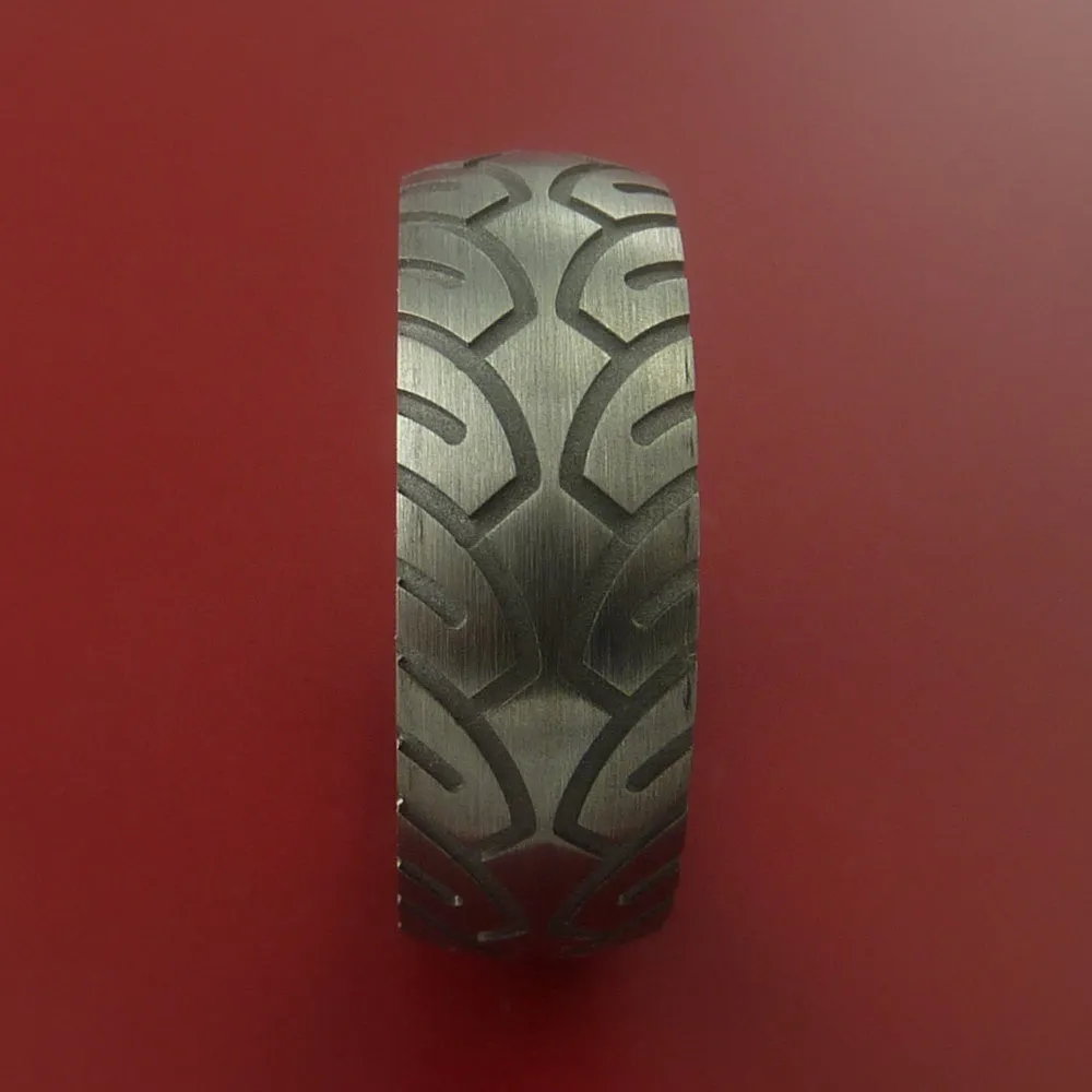 Titanium Carved Tread Design Ring Bold Unique Band Custom Made to Any Sizing 4-22