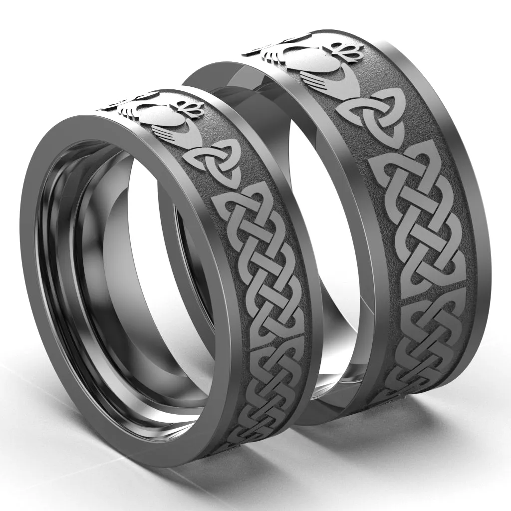 Titanium Claddagh Wedding Ring Set 1 - UCL1-10M8M-TITAN-FLAT