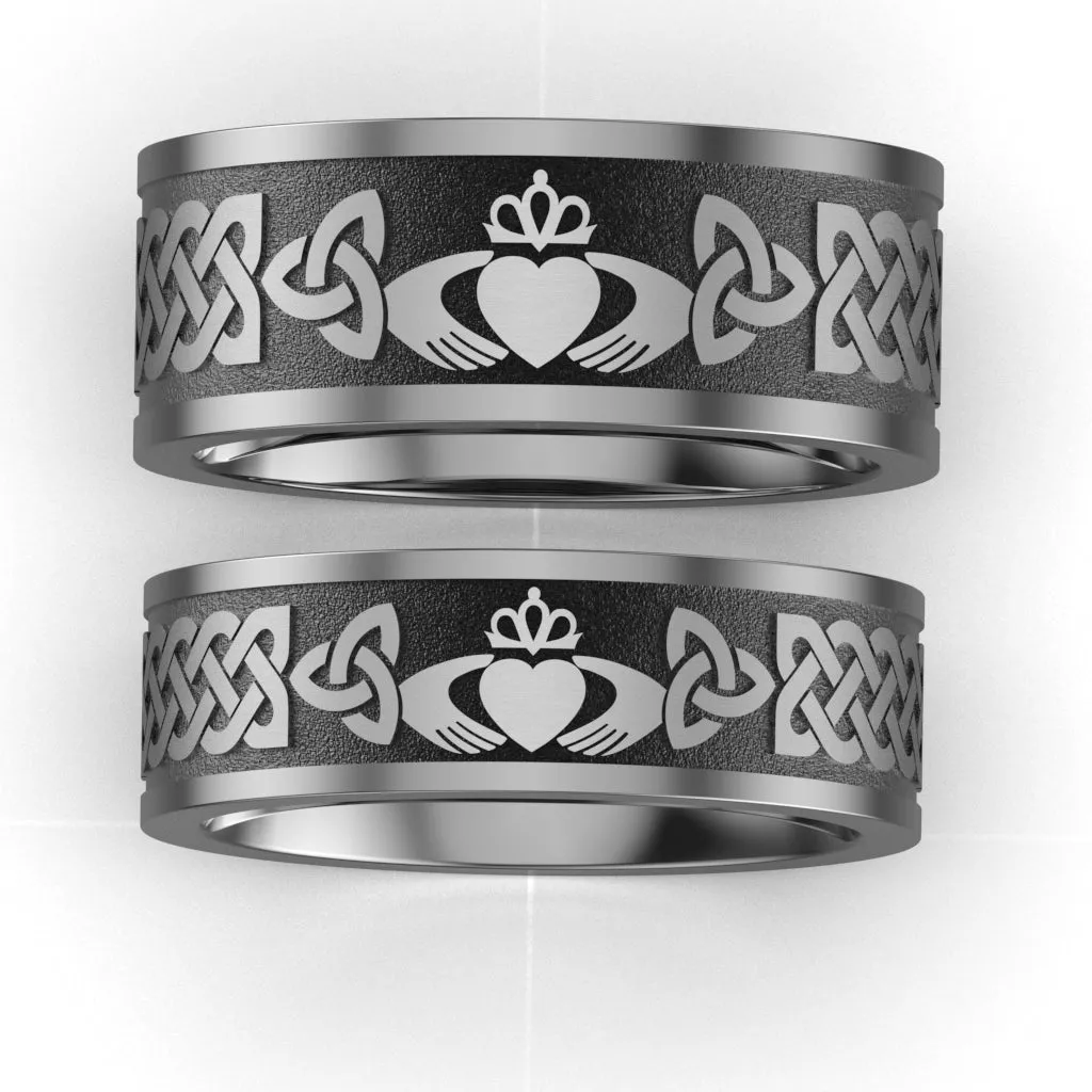 Titanium Claddagh Wedding Ring Set 1 - UCL1-10M8M-TITAN-FLAT