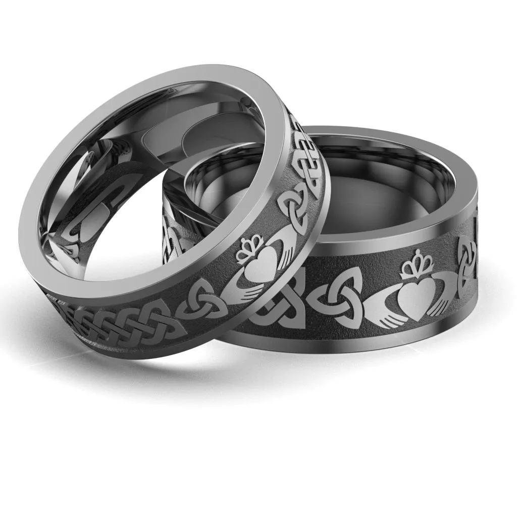 Titanium Claddagh Wedding Ring Set 1 - UCL1-10M8M-TITAN-FLAT