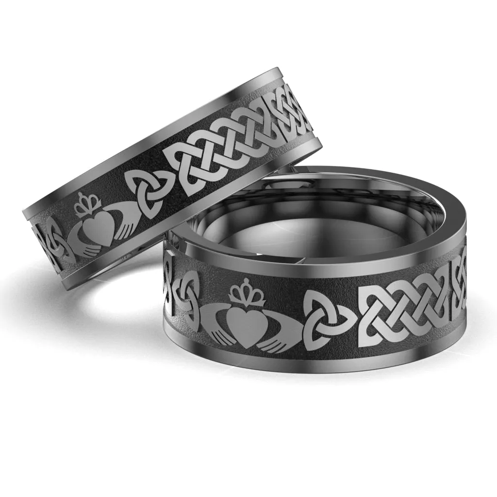Titanium Claddagh Wedding Ring Set 1 - UCL1-10M8M-TITAN-FLAT