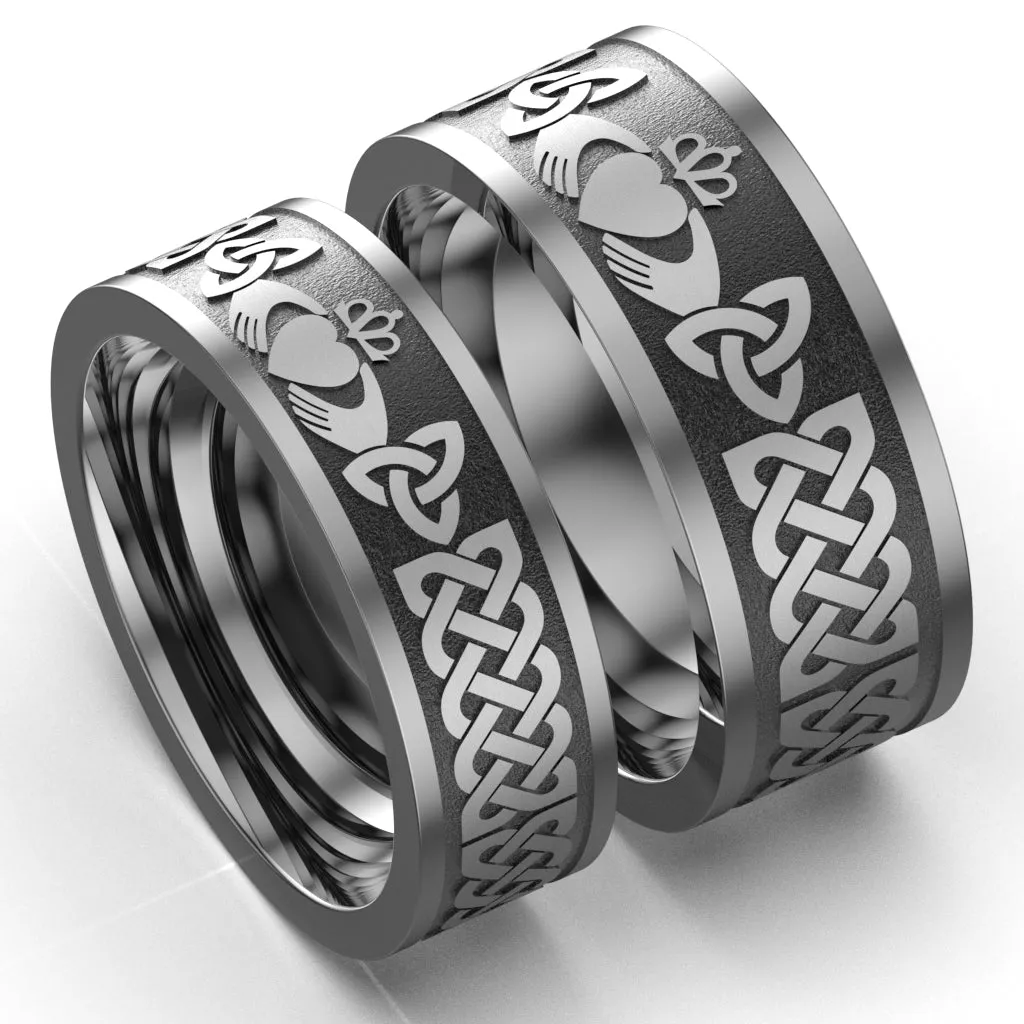 Titanium Claddagh Wedding Ring Set 1 - UCL1-10M8M-TITAN-FLAT