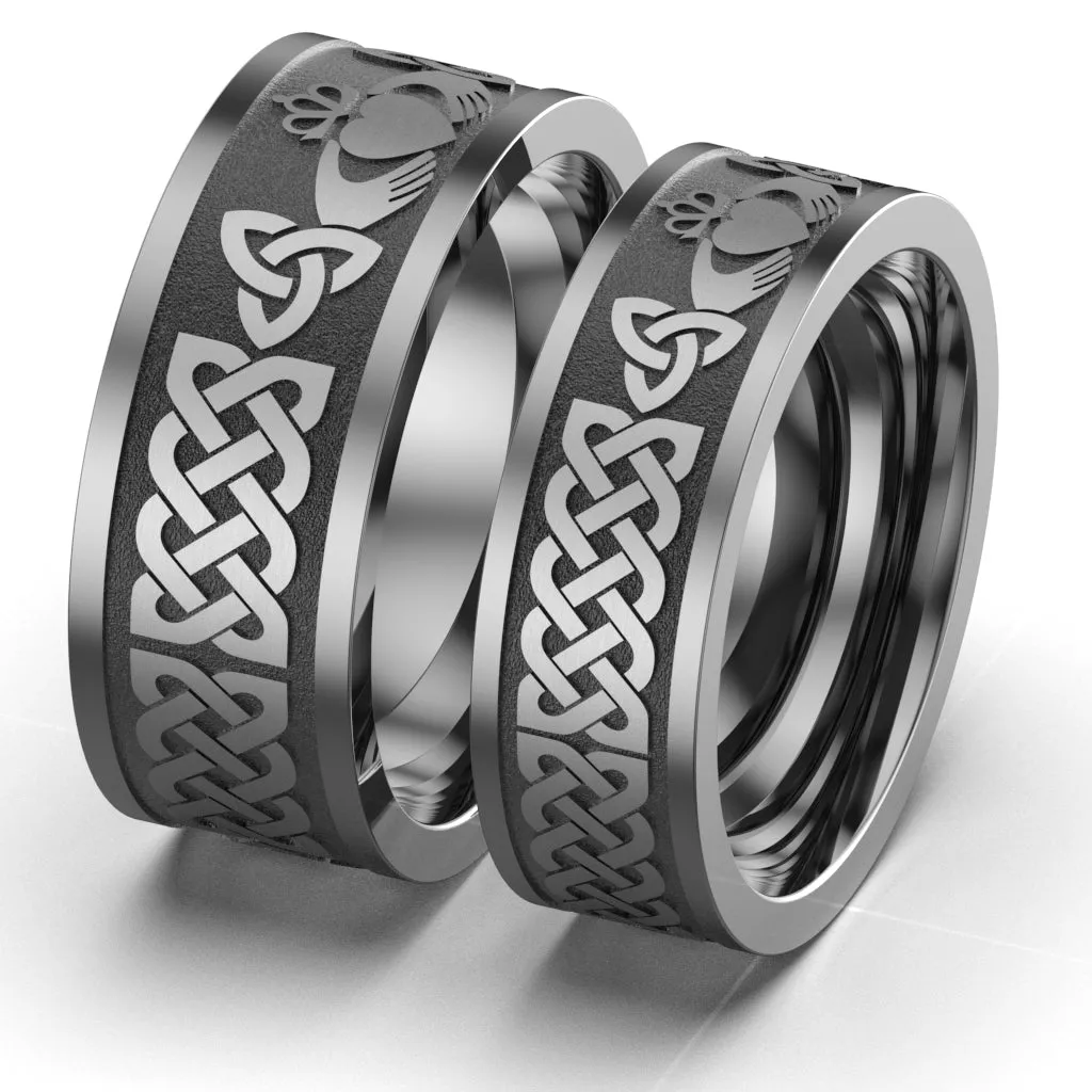 Titanium Claddagh Wedding Ring Set 1 - UCL1-10M8M-TITAN-FLAT