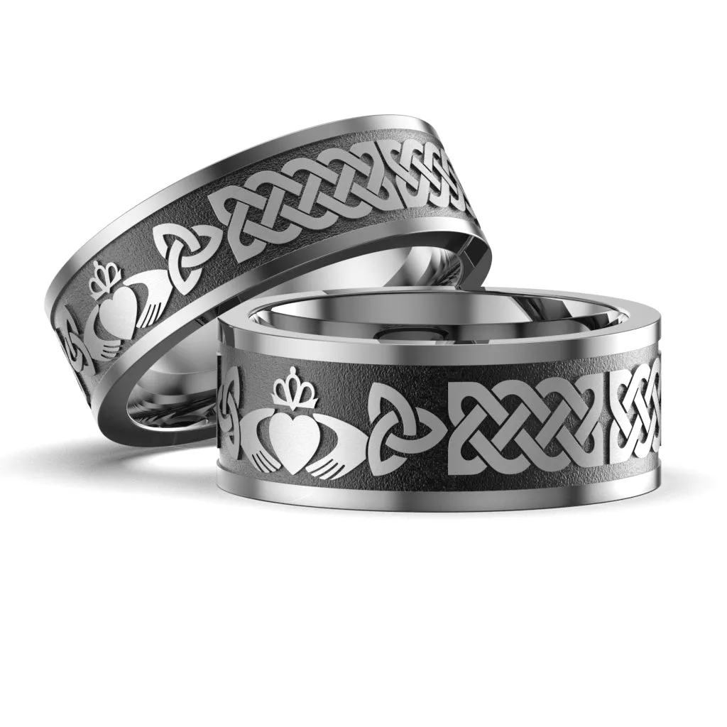Titanium Claddagh Wedding Ring Set 1 - UCL1-10M8M-TITAN-FLAT