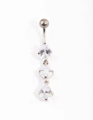Titanium Cubic Zirconia Three Pear Drop Belly Ring