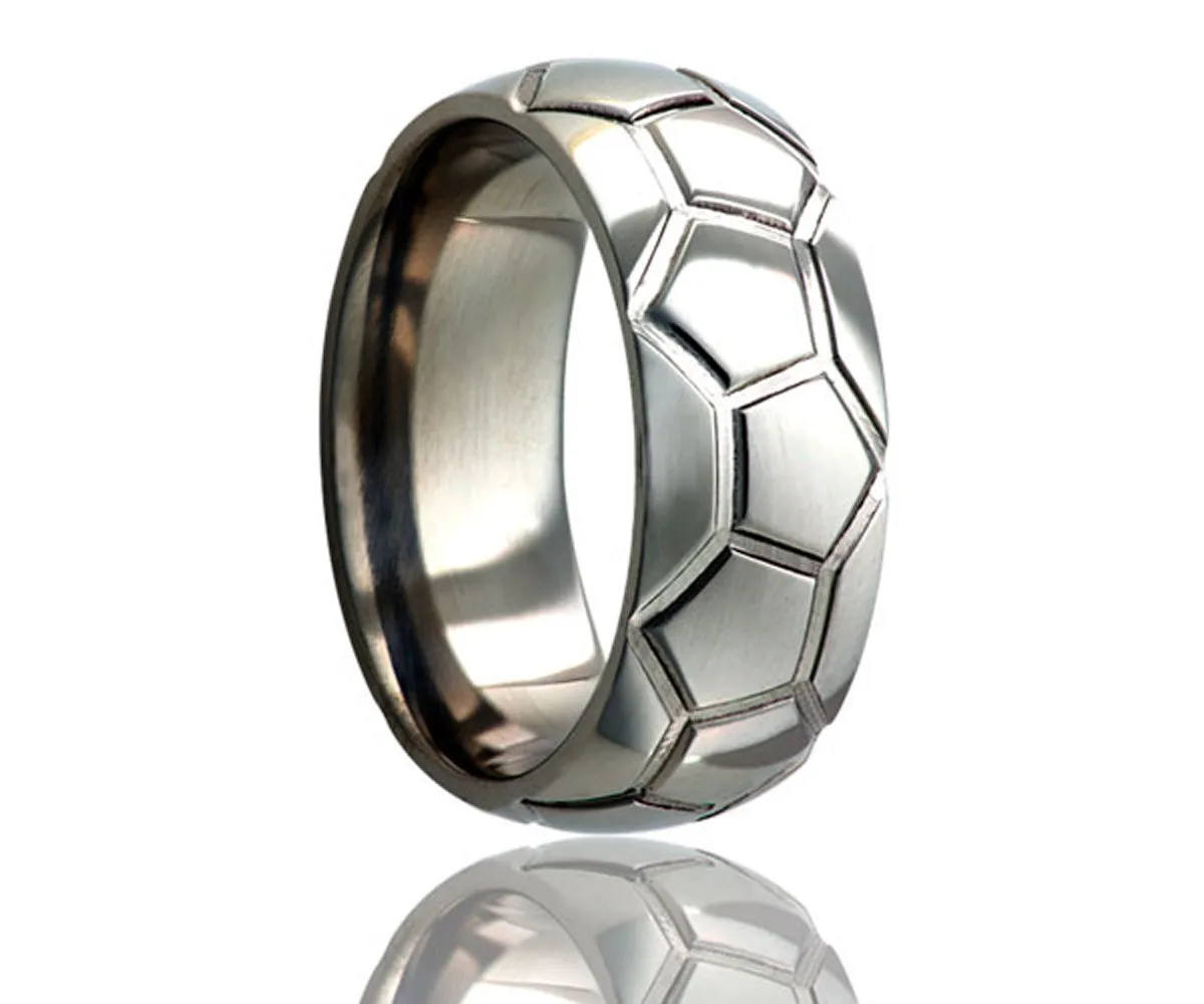 Titanium Dome Soccer Ball Pattern Ring