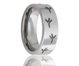 Titanium Flat Laser Engraved Eagle Tracks Ring