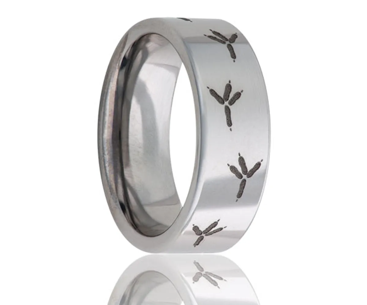 Titanium Flat Laser Engraved Eagle Tracks Ring