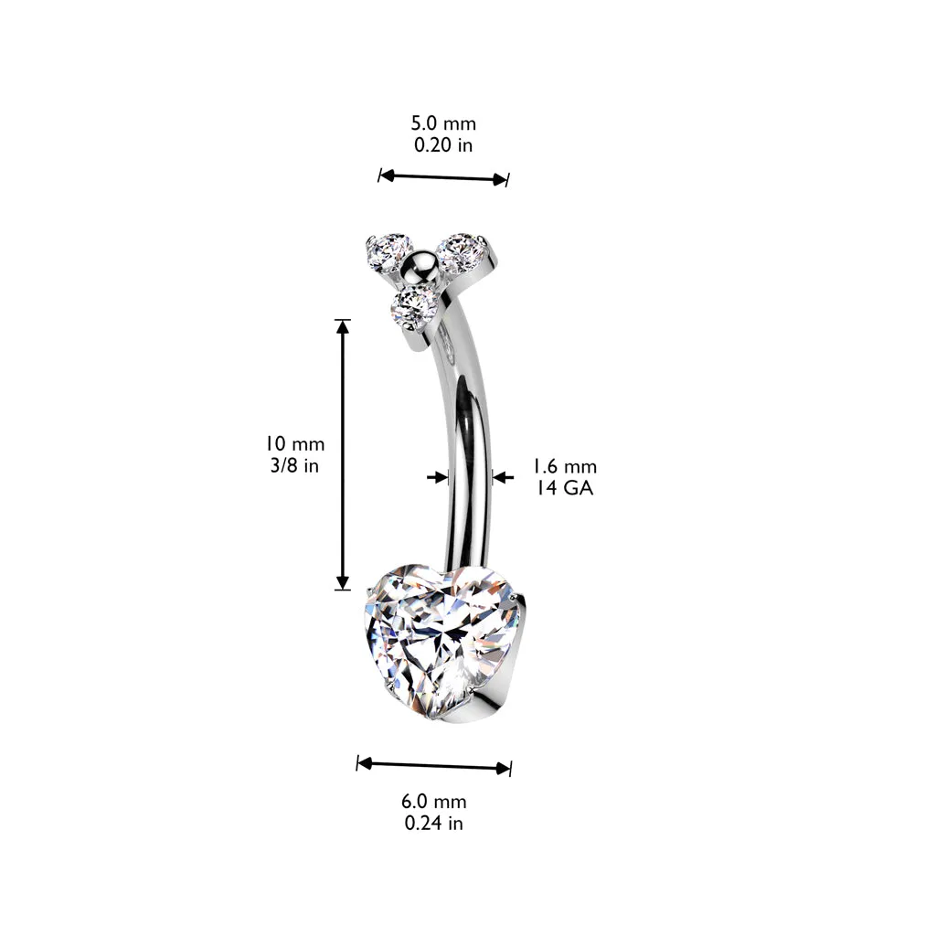 Titanium Heart CZ & Trinity Top Dangle Belly Button Rings