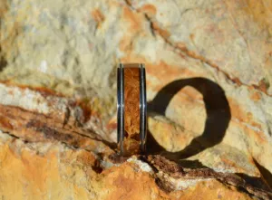 Titanium Milgrain Band with Brown Maple Burl Custom Wedding Ring Comfort Fit Design Mens and Ladies Size 4-18 Unique Exotic Wooden Design