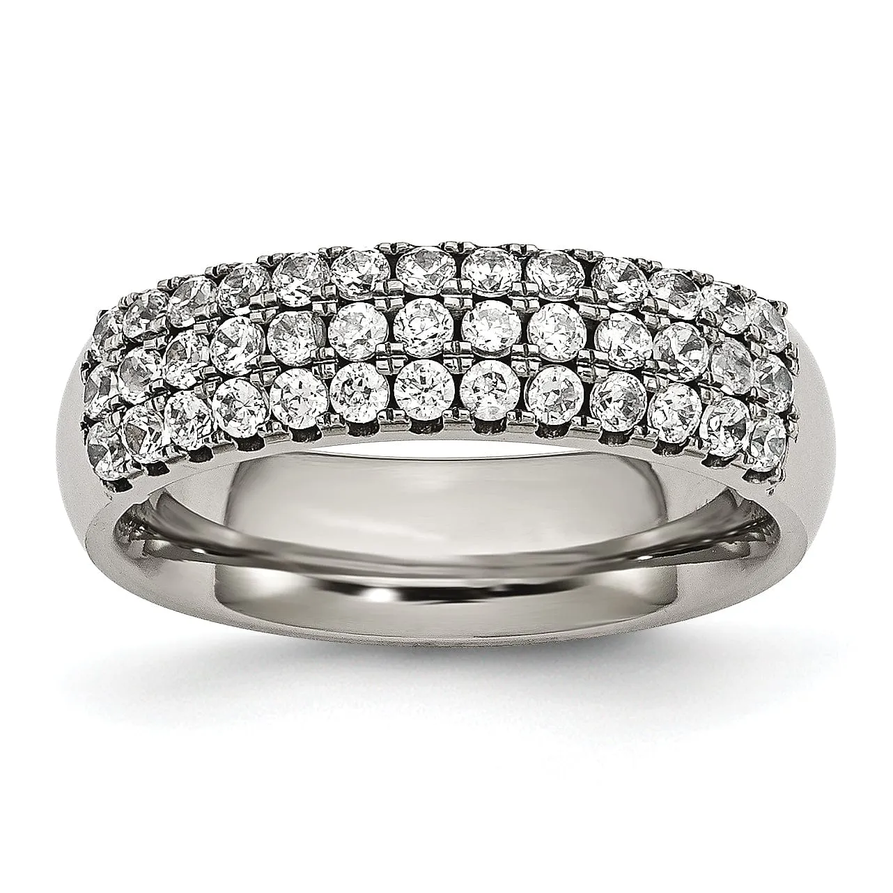 Titanium multi row cubic zirconia ring